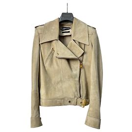 Tom Ford Beige Suedet Gold Hardware Jacket Size 40 Beige