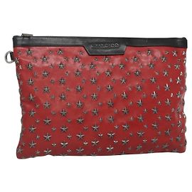 Bolsa de mão de couro com studs Jimmy Choo vermelha e preta Auth bs28965 Preto Vermelho
