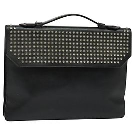 Bolsa de negócios em couro preto e prata com studs Christian Louboutin Auth bs28962 Preto Prata