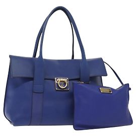 Borsa a Spalla Gancini in Pelle Blu Oro Auth BA4955 di Salvatore Ferragamo Blu D'oro