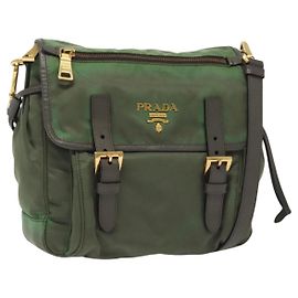 Borsa a Spalla PRADA Nylon Kaki Oro Auth 138636 D'oro Cachi