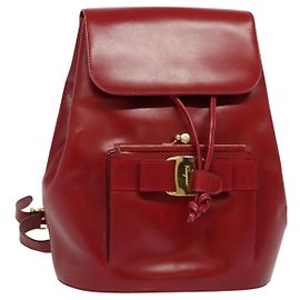 Salvatore Ferragamo Vala Backpack Leather Red Gold Auth 138862 Red Golden