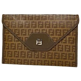 Pochette en cuir vintage Fendi FF monogramme marron Doré