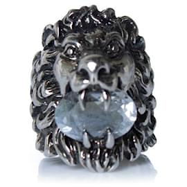 Gucci, Anillo unisex cabeza de león con piedra transparente Plata Blanco