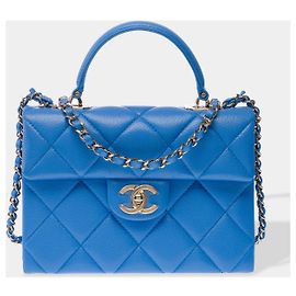 Sac CHANEL Timeless Classique Top Handle en Cuir Bleu - 102848 Bleu