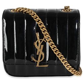 Saint Laurent Black Patent Small Vicky Chain Bag Black