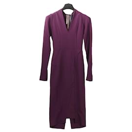 Roland Mouret-Roland Mouret Deep V-Neck Fitted Midi Dress in Plum – EU 34-Purple