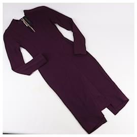 Roland Mouret-Roland Mouret Deep V-Neck Fitted Midi Dress in Plum – EU 34-Purple