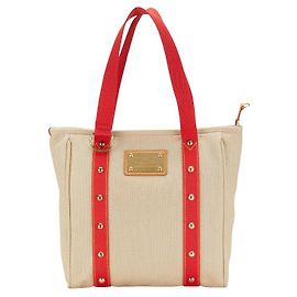 Bolsa 2 em 1 Antigua Cabas MM em lona e couro da Louis Vuitton Vermelho Bege