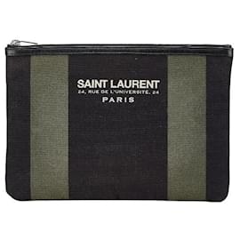 Yves Saint Laurent Pochette en toile et cuir Saint Laurent 414764 Noir Kaki