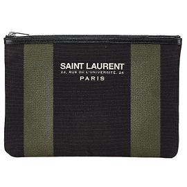 Yves Saint Laurent Clutch em lona e couro Saint Laurent 414764 Preto Caqui
