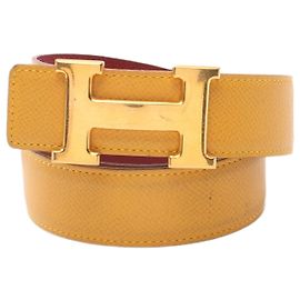 Cinturón Hermès Constance de cuero Epsom Roja Amarillo