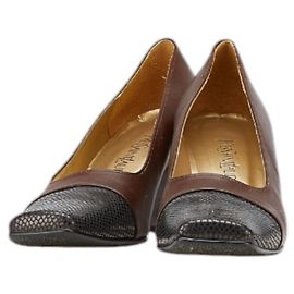 Yves Saint Laurent Pompes en cuir embossé python à bout carré Saint Laurent Marron