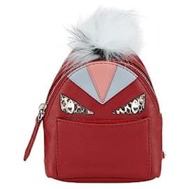 Fendi Monster Leather Python Fur Bag Charm Red Multiple colors
