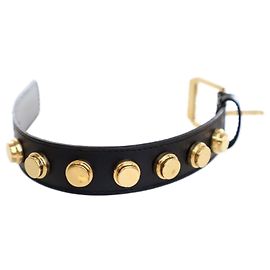 Pulsera De Force Studded en Piel de Ternera Negra Saint Laurent Negro Dorado