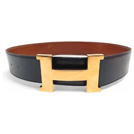Hermès VINTAGE HERMES BELT H BUCKLE CONSTANCE XL 75 BLUE BOX LEATHER Blue