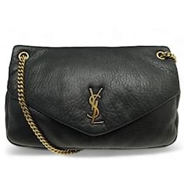 Yves Saint Laurent BOLSO DE CUERO SAINT LAURENT LOULOU PUFFER 577475 MEDIANO CON BANDOLERA Negro