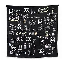 NUOVO FULARD CHANEL CAMELIA LOGO CC CAMBON 90 IN TWILL DI SETA Nero