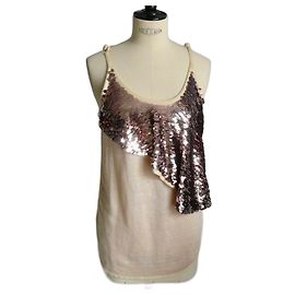 LOUIS VUITTON Beige Pink Sequin Linen Tank Top TXS Beige
