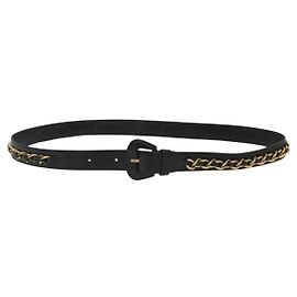 CHANEL Chain Belt Leather 34.6"" Gold Black CC Auth hk2962 Black Golden
