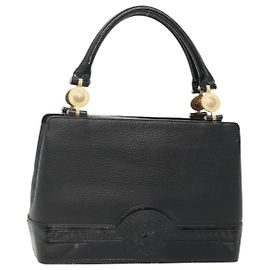 Bolsa Tote de Couro Preta e Dourada Gianni Versace Auth BA5104 Preto Dourado
