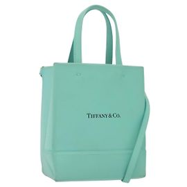 Autre Marque Tiffany&Co. Mini Sac à Main Cuir 2en1 Bleu Turquoise Argent Auth 139063 Argenté Turquoise