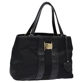 Borsa Tote Vala in Nylon Nero e Oro Salvatore Ferragamo Auth hk2909 Nero D'oro