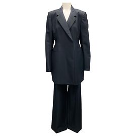 Alaïa Alaia Dark Grey Checked Tailored Blazer and Pants Suit Set Grey