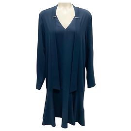 Tibi Navy Langarm-Crepe-Midikleid Marineblau