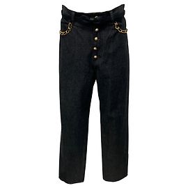 Jeans in denim scuro con perle e catene decorate Muveil in nero lavato Nero
