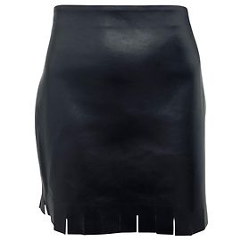 Jupe mini en cuir régénéré noir Saige à franges de Nanushka Noir