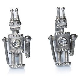 Prada, silberne Kristall-Roboter- Manschettenknöpfe Silber