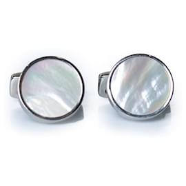 Hugo Boss, silver and mother of pearl round cufflinks Silvery