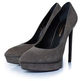 Saint Laurent, Grey suede janis pump Grey