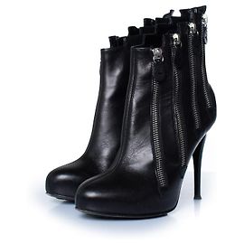 Giuseppe Zanotti, black leather ankle zipper boots Black Silvery