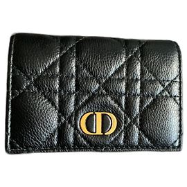 Dior Caro Card Wallet Black Leather Black
