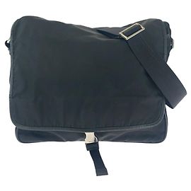 Bolsa mensageiro em nylon tessuto com logo triangular Prada Preto