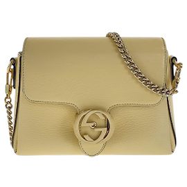 Bolsa de Ombro de Couro Interligada Gucci Dourado Metálico