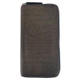 Carteira longa de couro Berluti com script de caligrafia Marrom