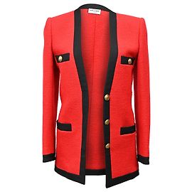 Saint Laurent Kontrast Boucle 4-Taschen-Jacke aus roter Wolle Rot