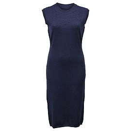 Abito Midi In Maglia Lanvin in Lana Blu Navy Blu Blu navy