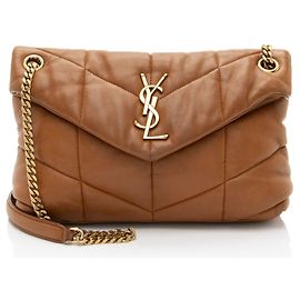 Saint Laurent Lambskin Monogram Puffer LouLou Small Shoulder Bag Marron