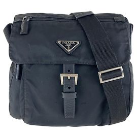 Bolsa transversal em nylon tessuto com logo triangular Prada Preto