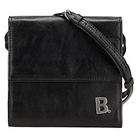 Balenciaga-Carteira 2 em 1 de couro com logo B da Balenciaga-Preto