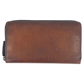 Berluti Leather Calligraphy Script Long Wallet Brown