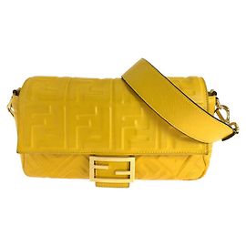Fendi Zucca Mamma Bucket Leather Messenger Bag Yellow