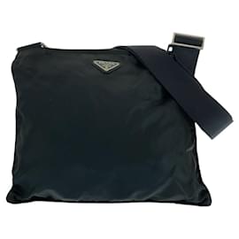 Bolsa transversal em nylon tessuto com logo triangular Prada Preto
