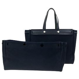 Hermès Canvas/Leder Herbag Cabas GM Tote Schwarz