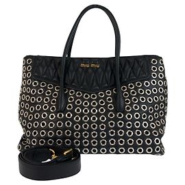 Miu Miu Leather Biker Tote Bag Black