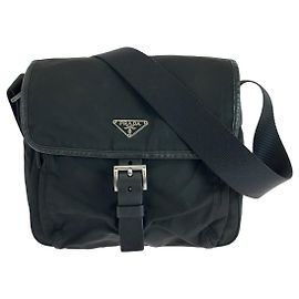 Bolsa transversal em nylon tessuto com logo triangular Prada Preto